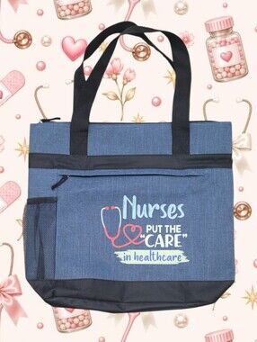 Blue Unisex Canvas Nurse Tote Bag With Stethoscope Graphic